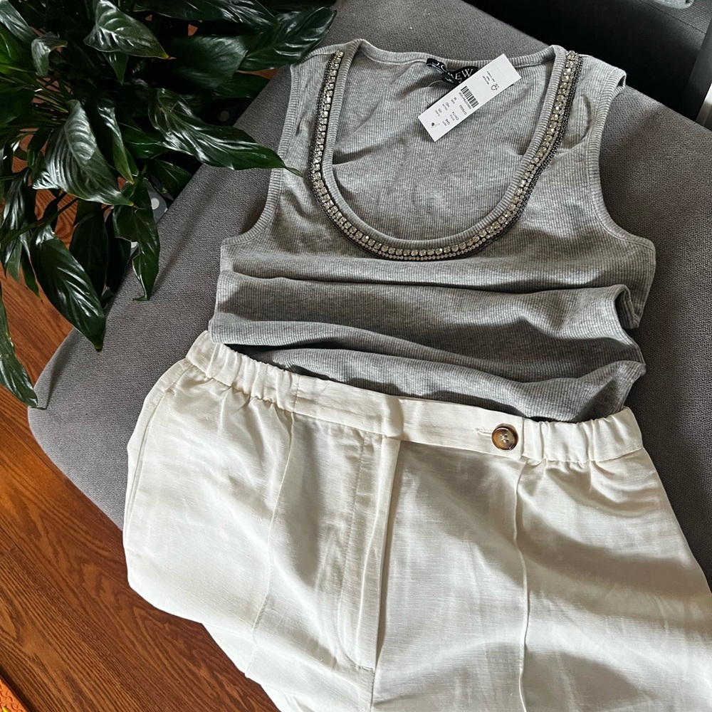 J. Crew Embellished Scoop Neck Tank - Gray